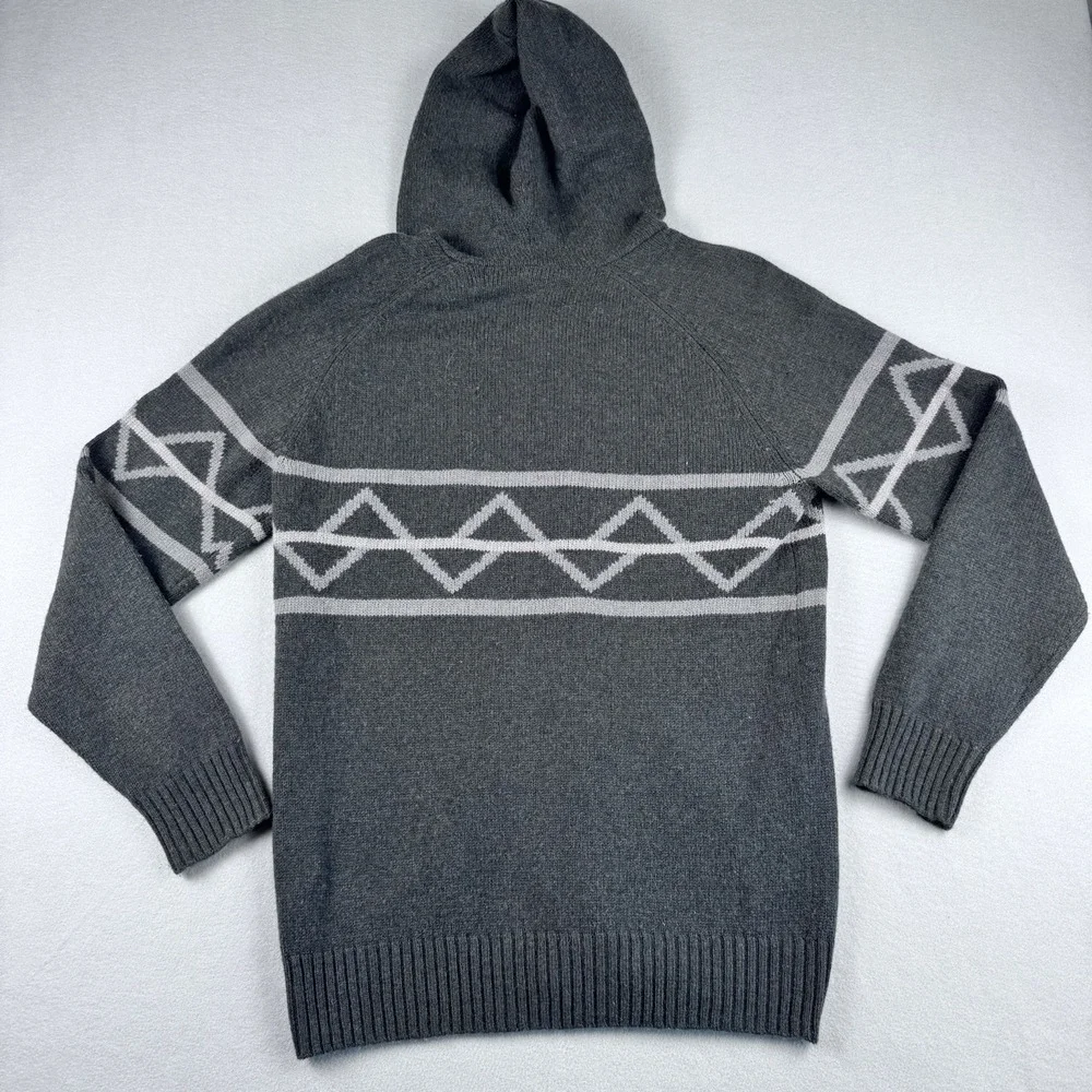 Merrell Wool Blend Hoodie Sweater Men L Gray Aztec Full-Zip Long Sleeve Fleece